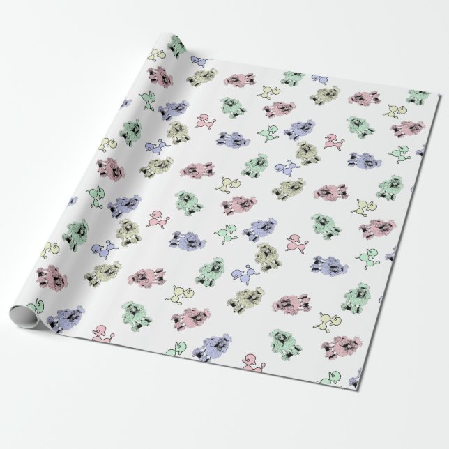 Pastel Poodles Wrapping Paper (Unrolled)