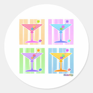 PASTEL POP ART MARTINIS CLASSIC ROUND STICKER