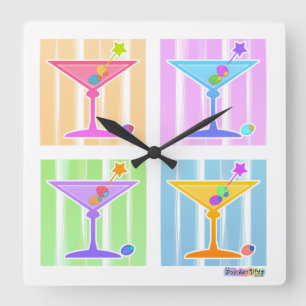 PASTEL POP ART MARTINIS SQUARE WALL CLOCK