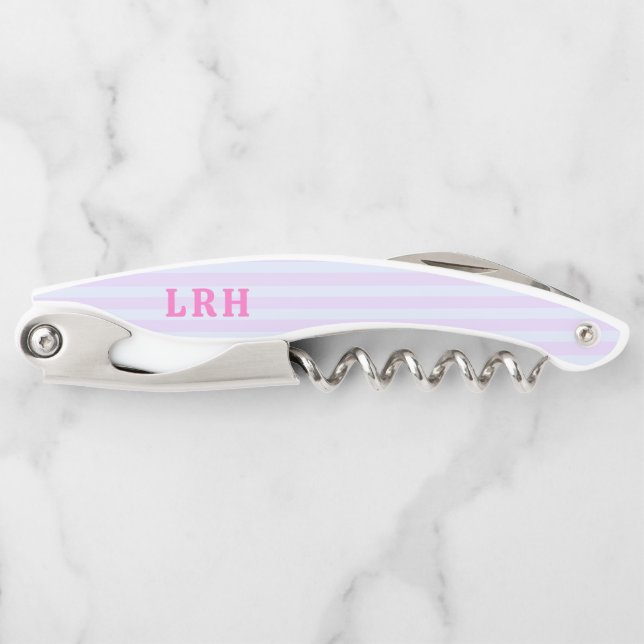 Pastel Pop Beach Stripe Tiny Initials Monogram Corkscrew (Front)