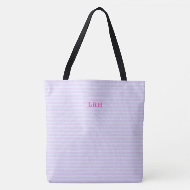 Pastel Pop Stripe Classic Monogram Initials Tote Bag (Front)