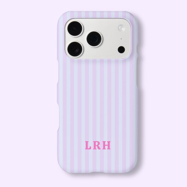 Pastel Pop Stripe Vintage Tiny Initials Monogram (Lavender Stripe Phone Cases Aesthetic )
