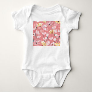 Pastel Poppies: Watercolor Floral Seamless. Baby Bodysuit