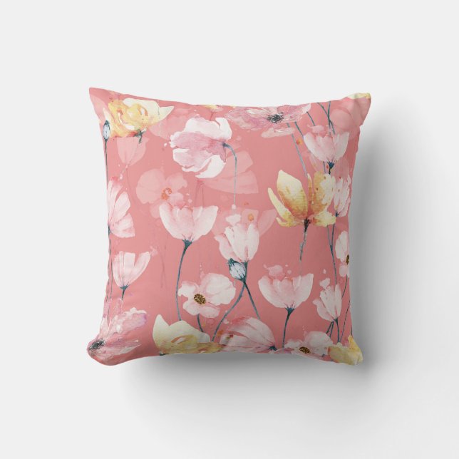 Pastel Poppies: Watercolor Floral Seamless. Cushion (Front)