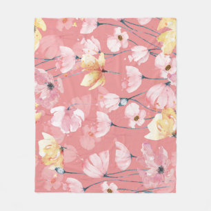 Pastel Poppies: Watercolor Floral Seamless. Fleece Blanket
