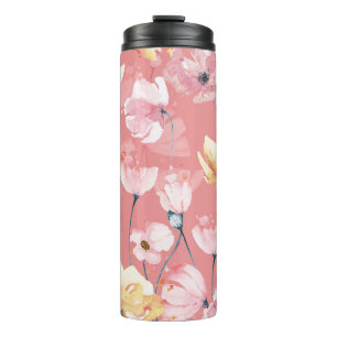 Pastel Poppies: Watercolor Floral Seamless. Thermal Tumbler