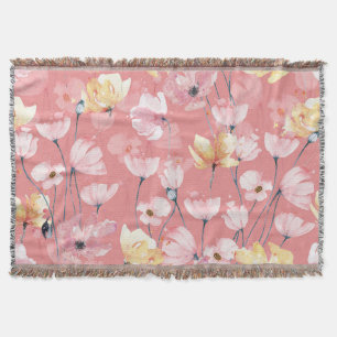 Pastel Poppies: Watercolor Floral Seamless. Throw Blanket