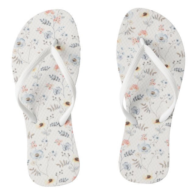 Pastel Poppy Floral Garden Pattern Flip Flops (Footbed)