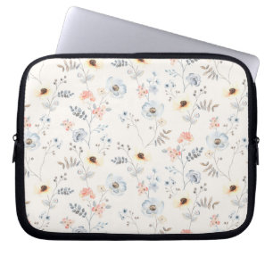 Pastel Poppy Floral Garden Pattern Laptop Sleeve