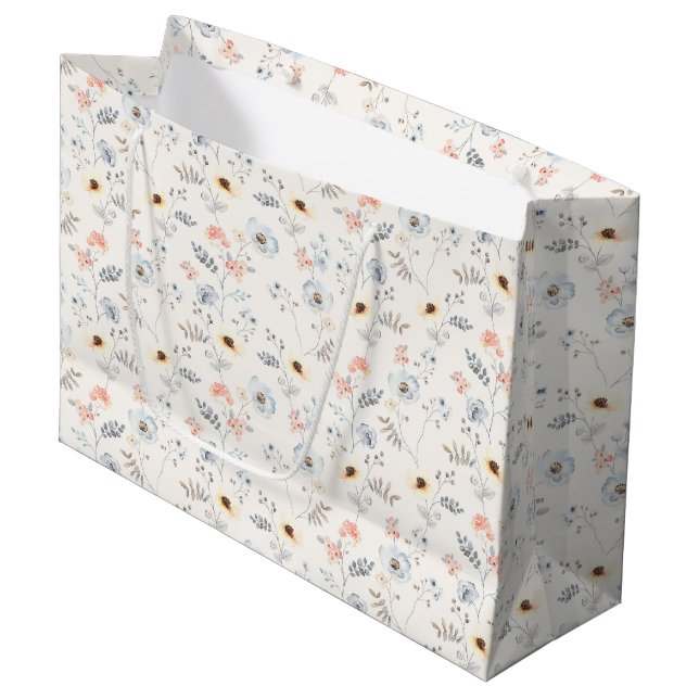 Pastel Poppy Floral Garden Pattern Large Gift Bag (Front Angled)