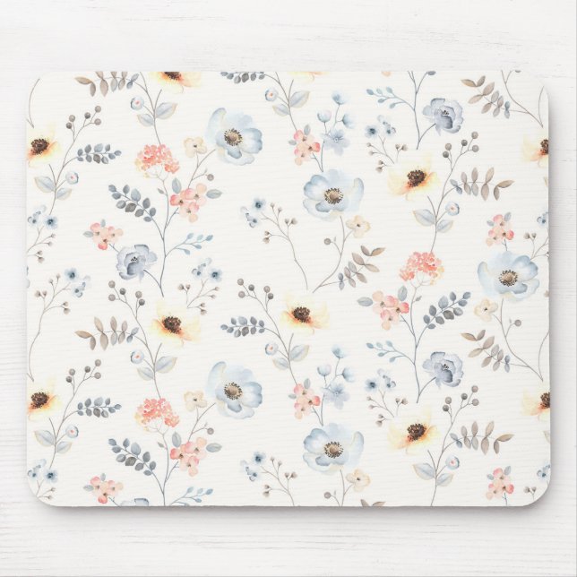 Pastel Poppy Floral Garden Pattern Mouse Mat (Front)