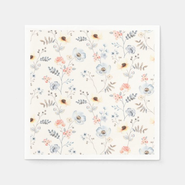 Pastel Poppy Floral Garden Pattern Napkin (Front)