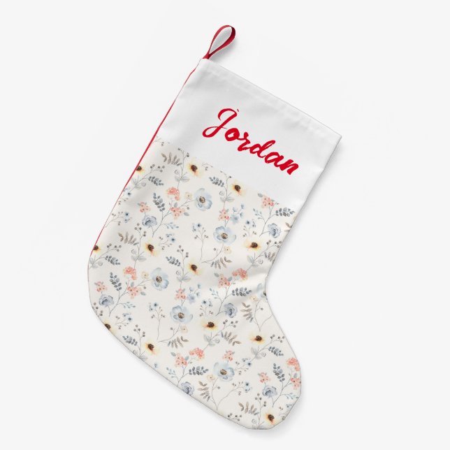 Pastel Poppy Floral Garden Pattern Small Christmas Stocking (Front (Hanging))