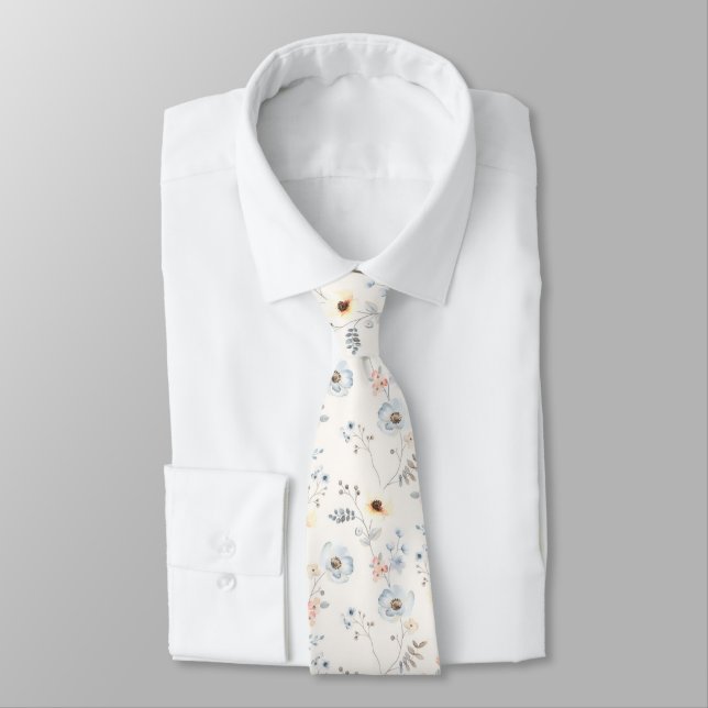 Pastel Poppy Floral Garden Pattern Tie (Tied)