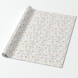 Pastel Poppy Floral Garden Pattern Wrapping Paper