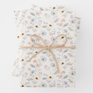 Pastel Poppy Floral Garden Pattern Wrapping Paper Sheet