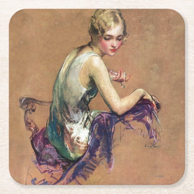 Pastel Portrait Square Paper Coaster (Front)