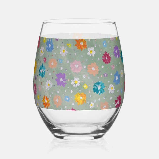 Pastel Posie Stemless Wine Glass (Front)