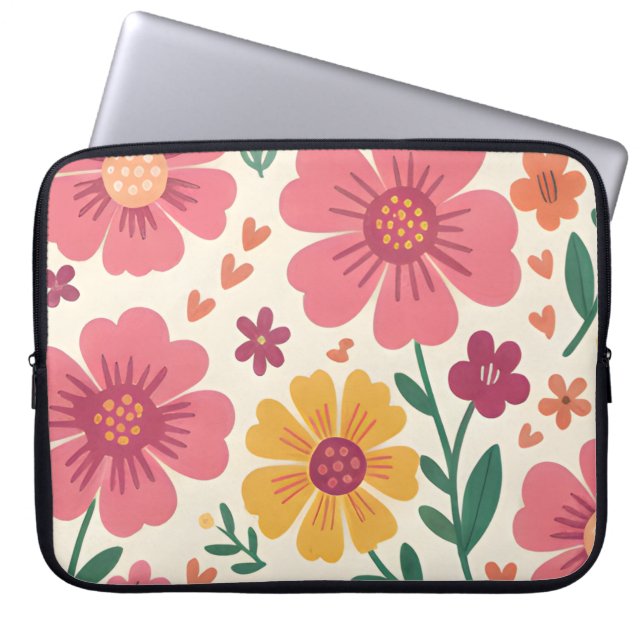 Pastel Posy Whimsical Floral Pattern Laptop Sleeve (Front)