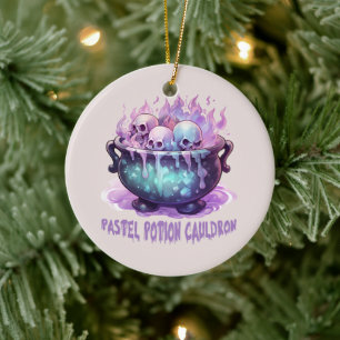 Pastel Potion Cauldron with Purple Skull Ceramic Tree Decoration