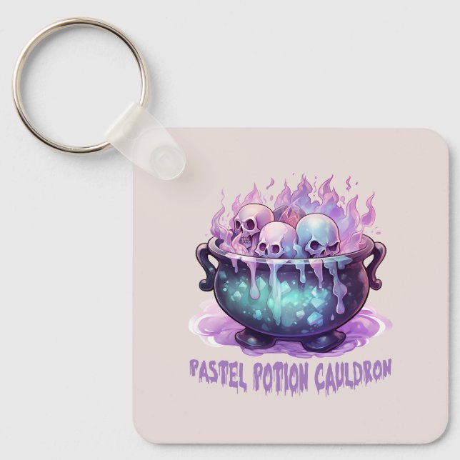 Pastel Potion Cauldron with Purple Skull Key Ring (Front)