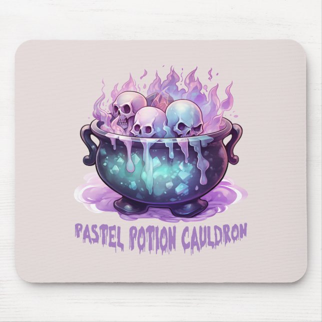 Pastel Potion Cauldron with Purple Skull Mouse Mat (Front)