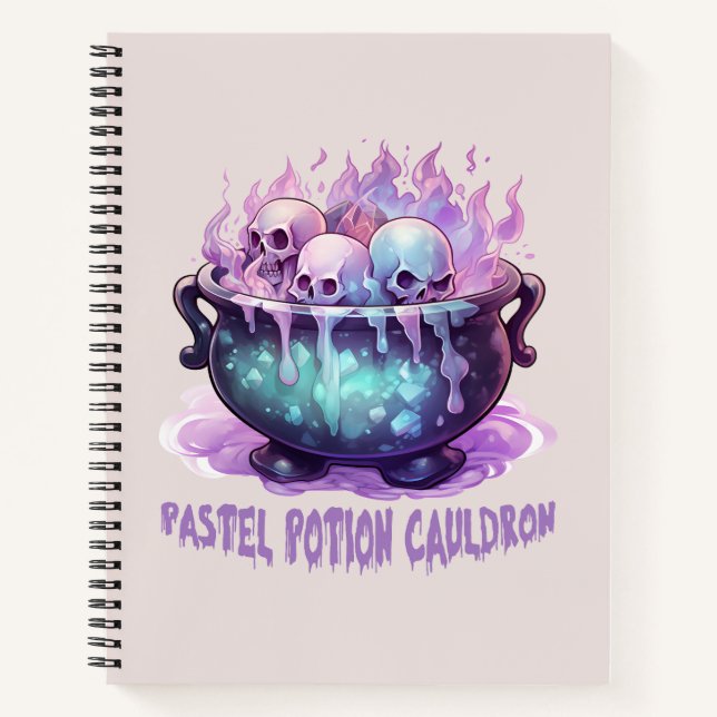 Pastel Potion Cauldron with Purple Skull Notebook (Front)