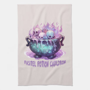 Pastel Potion Cauldron with Purple Skull Tea Towel