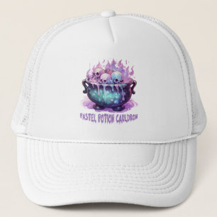 Pastel Potion Cauldron with Purple Skull Trucker Hat