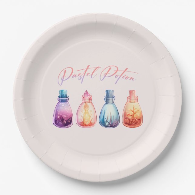 Pastel Potion – Cute and Elegant Witch Potion Paper Plate (Front)