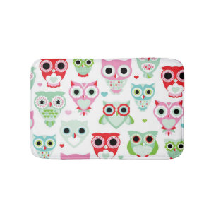 pastel powder colour owl background bath mat