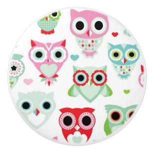 pastel powder colour owl background ceramic knob