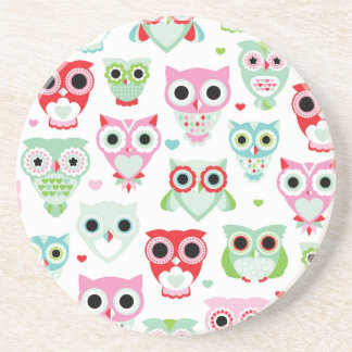 pastel powder colour owl background coaster