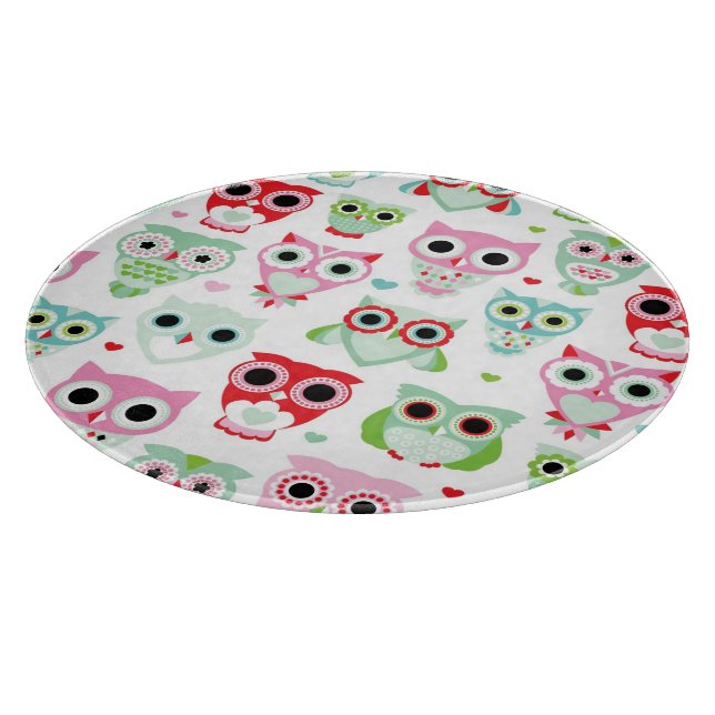 pastel powder colour owl background cutting board (Corner)