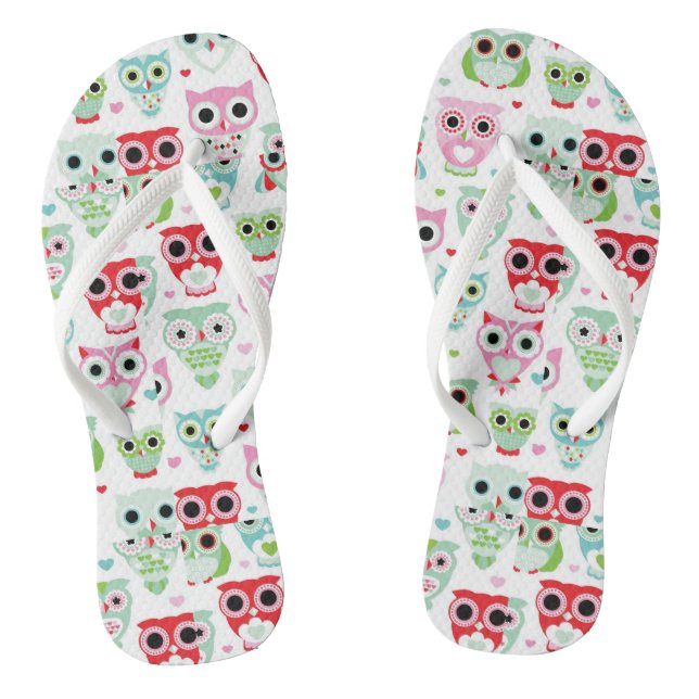pastel powder colour owl background flip flops (Footbed)