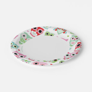 pastel powder colour owl background paper plate