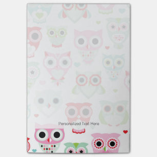 pastel powder colour owl background post-it notes