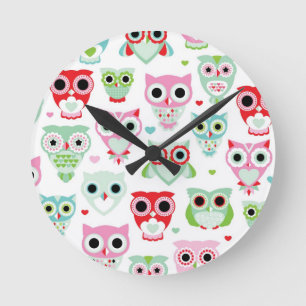 pastel powder colour owl background round clock