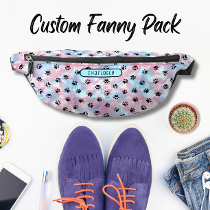 Pastel Powder Pink Aqua Shibori Paw Pattern Cute Bum Bags