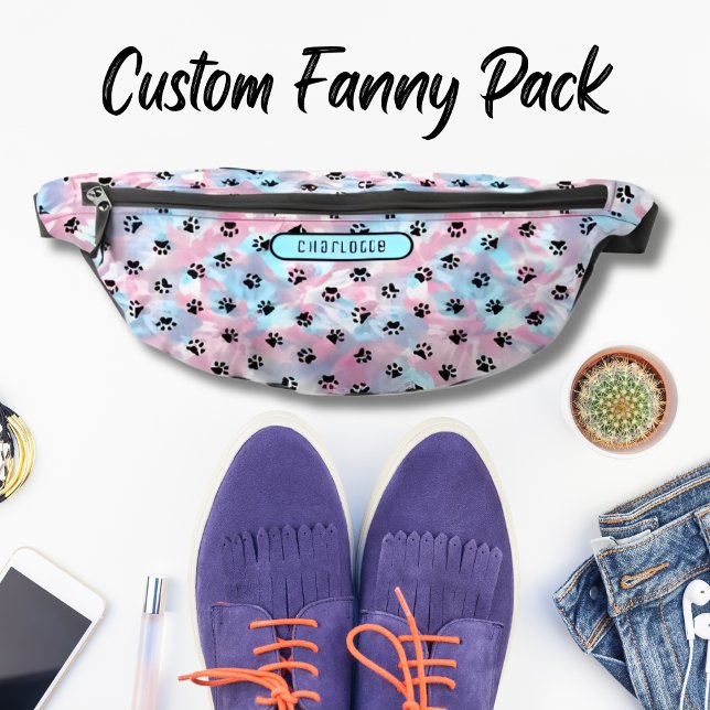 Pastel Powder Pink Aqua Shibori Paw Pattern Cute Bum Bags (Creator Uploaded)