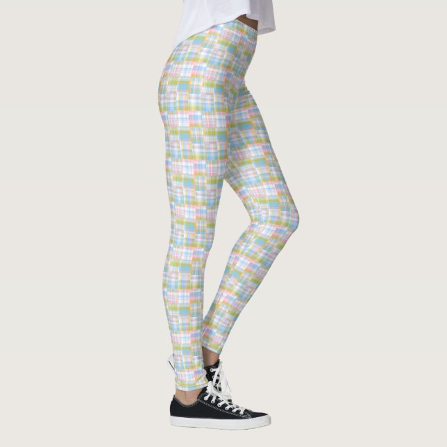 Pastel Preppy Madras Patchwork Style Plaid Tartan Leggings (Right)