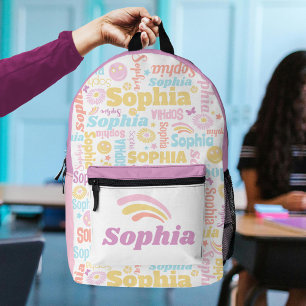 Pastel preppy smilie faces star custom name Sophia Printed Backpack
