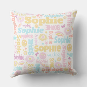 Pastel preppy smilie faces star custom name Sophie Cushion