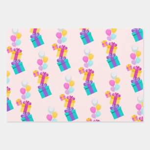 Pastel Present And Balloon Pattern Wrapping Paper Sheet