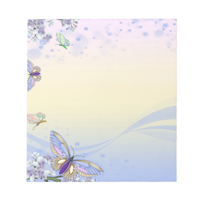 Pastel Pretty butterflies and flowers Notepad (Front)