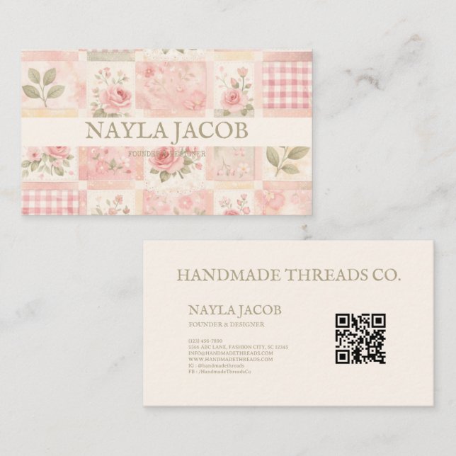 Pastel Pretty Girly Blush Pink Quilt Patchwork Business Card (Front/Back)