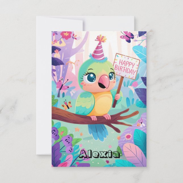 Pastel Pretty Parrot Digital Birthday Card (Front)