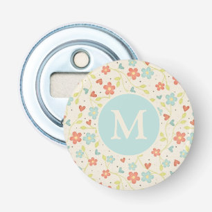 Pastel Pretty Spring Floral Pattern Monogram Bottle Opener
