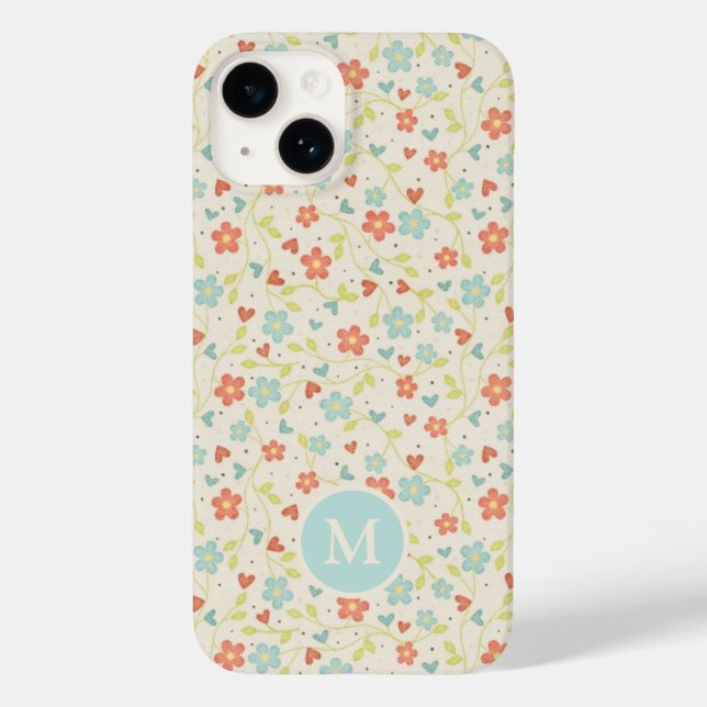Pastel Pretty Spring Floral Pattern Monogram Case-Mate iPhone Case (Back)