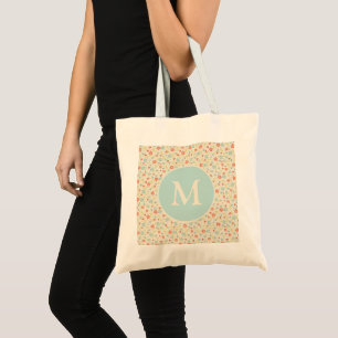 Pastel Pretty Spring Floral Pattern Monogram Tote Bag